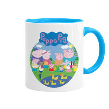 Peppa pig Family, Κούπα χρωματιστή γαλάζια, κεραμική, 330ml