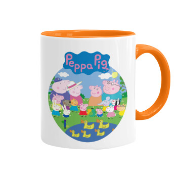 Peppa pig Family, Κούπα χρωματιστή πορτοκαλί, κεραμική, 330ml