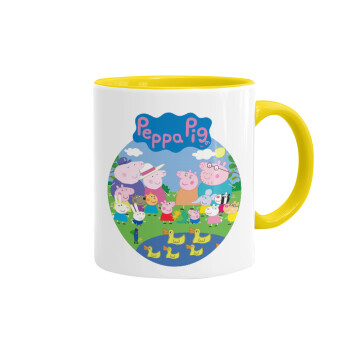 Peppa pig Family, Κούπα χρωματιστή κίτρινη, κεραμική, 330ml