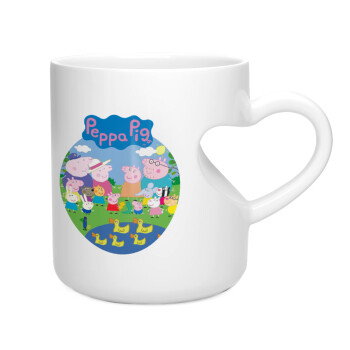 Peppa pig Family, Κούπα καρδιά λευκή, κεραμική, 330ml