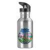 Water bottle Silver with straw, stainless steel 600ml