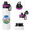 Metallic water bottle with safety lid, 850ml aluminum