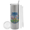 Tumbler stainless steel Silver 600ml, with metal straw & cleaning brush