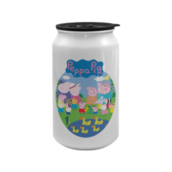 Peppa pig Family, Κούπα ταξιδιού μεταλλική με καπάκι (tin-can) 500ml