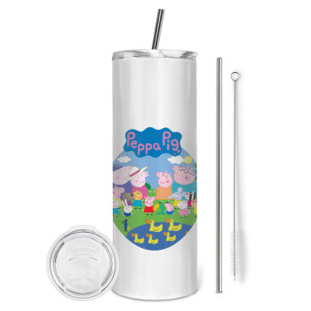 Peppa pig Family, Eco friendly stainless steel tumbler 600ml, with metal straw & cleaning brush
