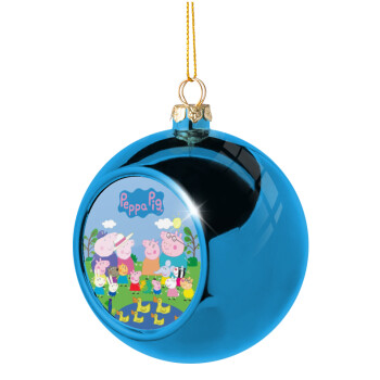 Peppa pig Family, Χριστουγεννιάτικη μπάλα δένδρου Μπλε 8cm