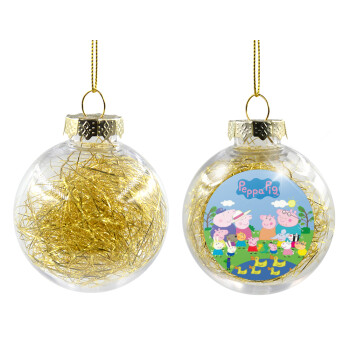 Peppa pig Family, Χριστουγεννιάτικη μπάλα δένδρου διάφανη με χρυσό γέμισμα 8cm