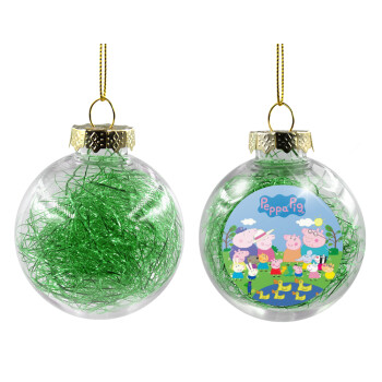Peppa pig Family, Χριστουγεννιάτικη μπάλα δένδρου διάφανη με πράσινο γέμισμα 8cm