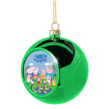 Peppa pig Family, Χριστουγεννιάτικη μπάλα δένδρου Πράσινη 8cm
