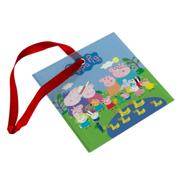 Peppa pig Family, Christmas ornament, glass square ornament 9x9cm