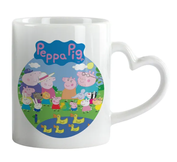Peppa pig Family — Mug heart handle, ceramic, 330ml