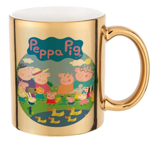 Peppa pig Family — Mug ceramic, gold mirror, 330ml