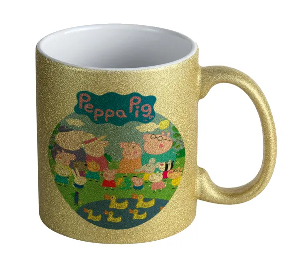 Peppa pig Family — Κούπα Χρυσή Glitter που γυαλίζει, κεραμική, 330ml