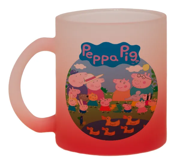 Peppa pig Family — Κούπα γυάλινη δίχρωμη με βάση το κόκκινο ματ, 330ml