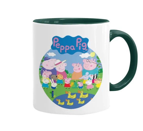 Peppa pig Family — Κούπα χρωματιστή πράσινη, κεραμική, 330ml
