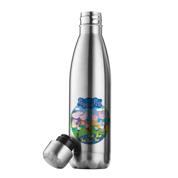 Peppa pig Family — Μεταλλικό παγούρι θερμός Inox (Stainless steel), διπλού τοιχώματος, 500ml