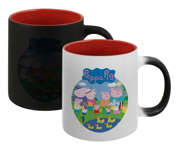 Peppa pig Family — Κούπα Μαγική εσωτερικό κόκκινο, κεραμική, 330ml που αλλάζει χρώμα με το ζεστό ρόφημα