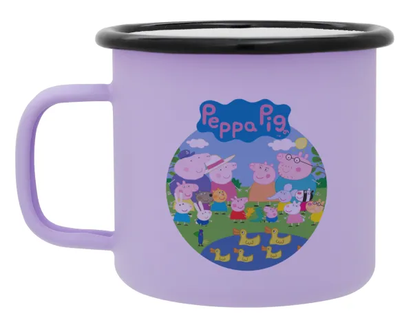 Peppa pig Family — Metal enamel mug, matte light pastel purple, 360ml