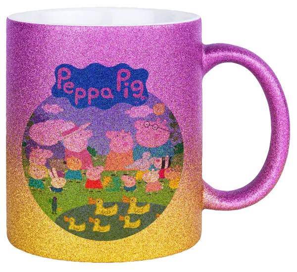 Peppa pig Family — Κούπα Χρυσή/Ροζ Glitter, κεραμική, 330ml