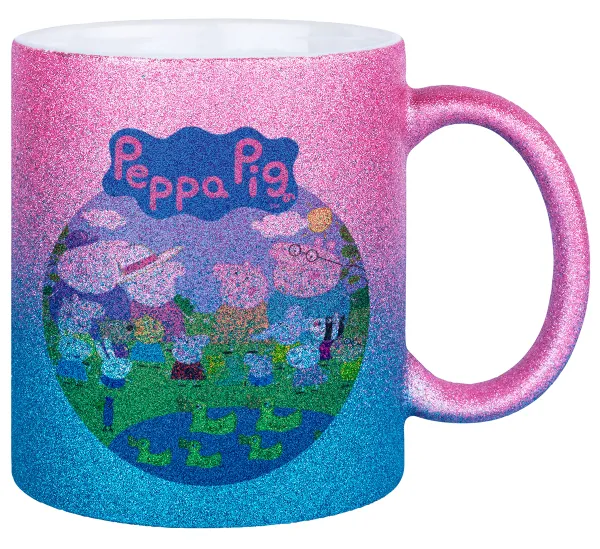 Peppa pig Family — Gold/blue glitter mug, ceramic, 330ml