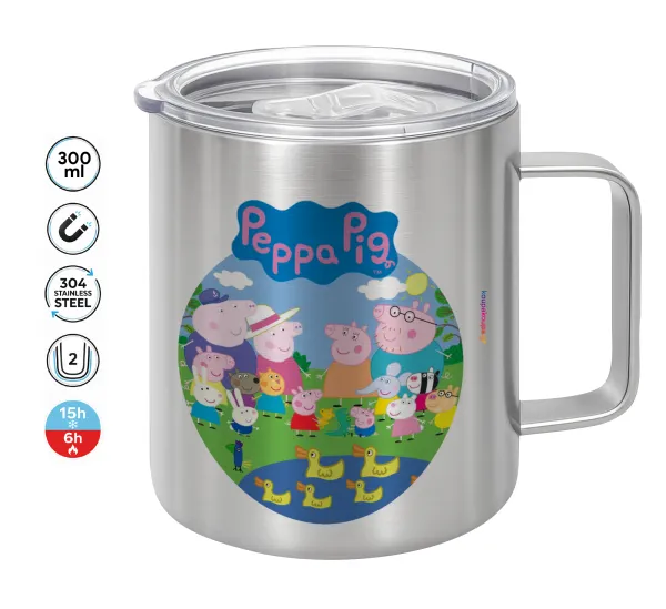 Peppa pig Family — Double-walled stainless steel mug 300ml with temperature-retaining lid