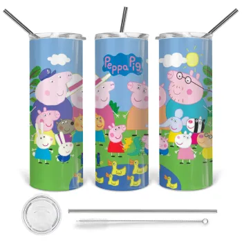 Peppa pig Family, Tumbler stainless steel 600ml, with metal straw & cleaning brush