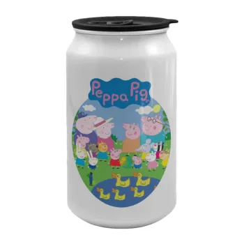 Peppa pig Family, Κούπα ταξιδιού μεταλλική με καπάκι (tin-can) 500ml