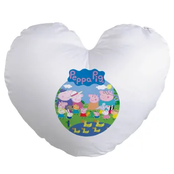 Peppa pig Family, Μαξιλάρι καναπέ καρδιά 40x40cm περιέχεται το  γέμισμα