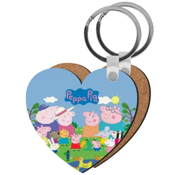 Peppa pig Family, Μπρελόκ Ξύλινο καρδιά MDF