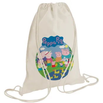 Peppa pig Family, Τσάντα πλάτης πουγκί GYMBAG natural (28x40cm)