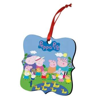 Peppa pig Family, Christmas ornament polygon wooden 7.5cm