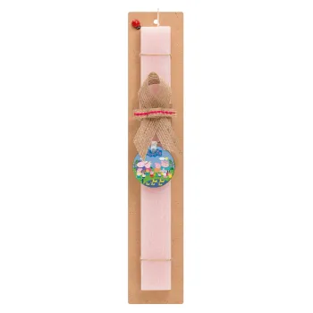 Peppa pig Family, Πασχαλινή Λαμπάδα με ξύλινο μπρελόκ & κερί αρωματικό πλακέ (30cm) (ΡΟΖ)