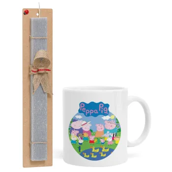 Peppa pig Family, Easter Set, Ceramic Cup (330ml) & Easter aromatic flat candle (30cm) (GRAY)