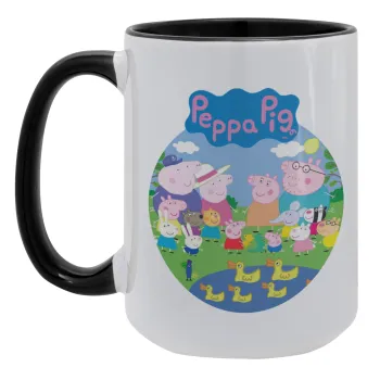 Peppa pig Family, Κούπα Mega 15oz, κεραμική Μαύρη, 450ml