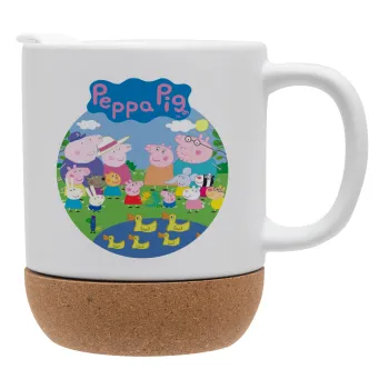 Peppa pig Family, Ceramic coffee mug Cork (MAT), 330ml