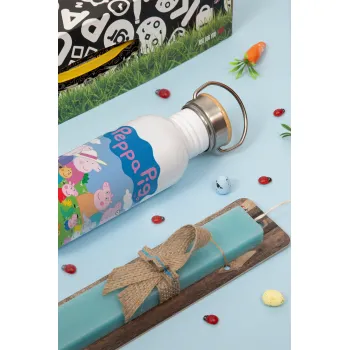 Peppa pig Family, Πασχαλινή Λαμπάδα με παγούρι μεταλλικό (620ml, stainless steel) & κερί αρωματικό πλακέ (30cm) (ΤΙΡΚΟΥΑΖ)