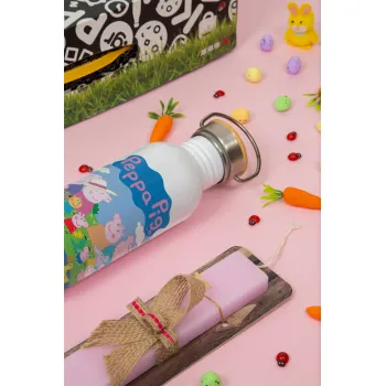 Peppa pig Family, Πασχαλινή Λαμπάδα με παγούρι μεταλλικό (620ml, stainless steel) & κερί αρωματικό πλακέ (30cm) (ΡΟΖ)