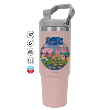 Peppa pig Family, ΡΟΖ χρώματος Θερμός Ανοξείδωτο 890ml (30oz) με χερούλι