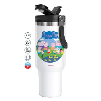 Peppa pig Family, Mega Tumbler με καπάκι, διπλού τοιχώματος (θερμό) 1,2L