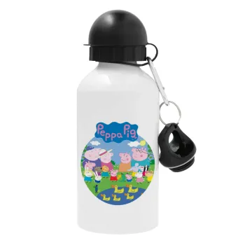 Peppa pig Family, Metal water bottle, White, aluminum 500ml