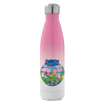 Peppa pig Family, Metal mug thermos Pink/White (Stainless steel), double wall, 500ml