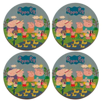 Peppa pig Family, ΣΕΤ x4 Σουβέρ ξύλινα στρογγυλά plywood (9cm)