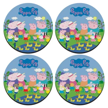 Peppa pig Family, ΣΕΤ 4 Σουβέρ ξύλινα στρογγυλά (9cm)