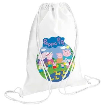 Peppa pig Family, Τσάντα πλάτης πουγκί GYMBAG λευκή (28x40cm)