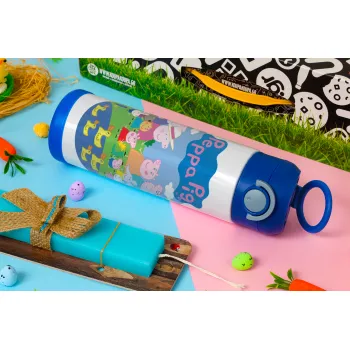Peppa pig Family, Easter candle, Childrens hot water bottle, stainless steel, with safety straw, BLUE (500ml)