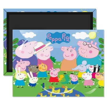 Peppa pig Family, Ορθογώνιο μαγνητάκι ψυγείου διάστασης 9x6cm