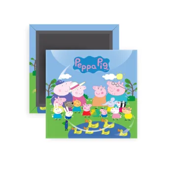 Peppa pig Family, Μαγνητάκι ψυγείου τετράγωνο διάστασης 5x5cm