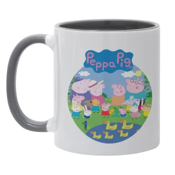 Peppa pig Family, Κούπα χρωματιστή γκρι, κεραμική, 330ml