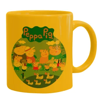 Peppa pig Family, Κούπα, κεραμική κίτρινη, 330ml