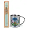 Easter Set, metallic thermal cup (300ml) & aromatic flat Easter candle (30cm) (TURQUOISE)